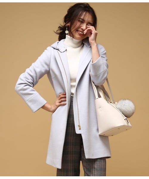 レディース *ROPE*ロペ ノーカラー フーデット コート グレー 2way