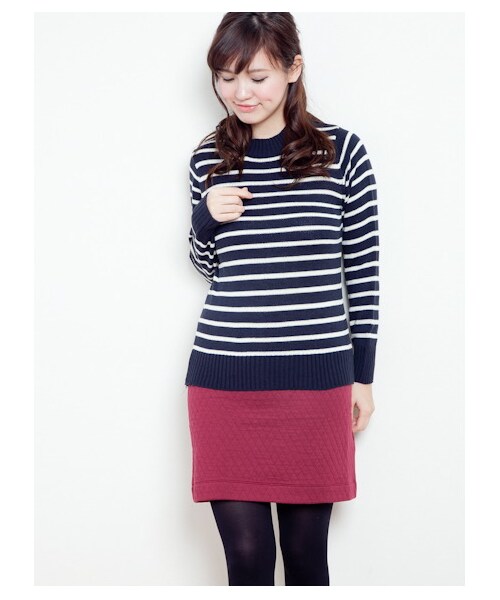 SEVENDAYS=SUNDAY(セブンデイズサンデイ)の「ハイネックボーダーニット(ニット・セーター・レディース・グリーン/ネイビー/ボルドー/アイボリー・L/M)」の3枚目の写真