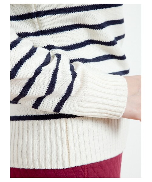SEVENDAYS=SUNDAY(セブンデイズサンデイ)の「ハイネックボーダーニット(ニット・セーター・レディース・グリーン/ネイビー/ボルドー/アイボリー・L/M)」の9枚目の写真