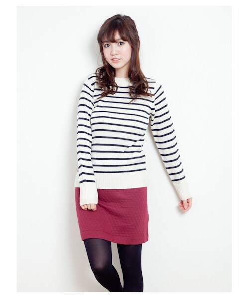 SEVENDAYS=SUNDAY(セブンデイズサンデイ)の「ハイネックボーダーニット(ニット・セーター・レディース・グリーン/ネイビー/ボルドー/アイボリー・L/M)」の5枚目の写真