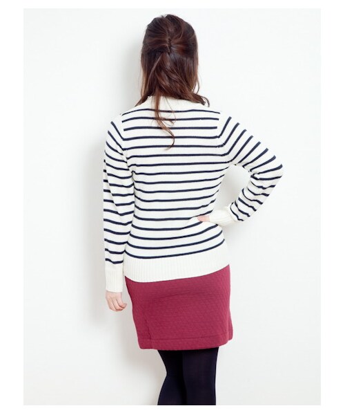 SEVENDAYS=SUNDAY(セブンデイズサンデイ)の「ハイネックボーダーニット(ニット・セーター・レディース・グリーン/ネイビー/ボルドー/アイボリー・L/M)」の7枚目の写真