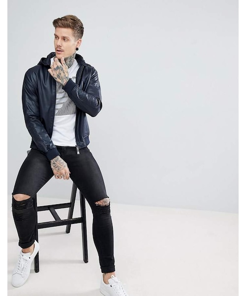 【48】Emporio ARMNI ライダースジャケット EMPORIO ARMANI◇シングルライダースジャケット/48/羊革/BLK