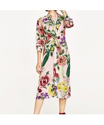 美品 ZARA ザラ ティアード ロング シャツ ワンピース 花柄 ピンク ZARA ザラ 花柄シャツワンピース ピンク sizeXXL 瑞穂店