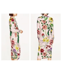 【ザラ】小花 花柄 ティアード ロング シャツ ワンピース XS ピンク×紫 ZARA - 【ザラ】小花 花柄 ティアード ロング シャツ ワンピース