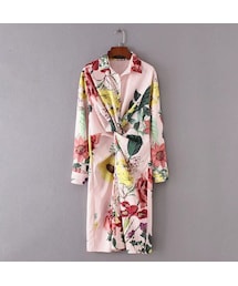ZARA（ザラ）の「ストライプ花柄シャツロングワンピース 長袖