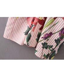 ZARA（ザラ）の「ストライプ花柄シャツロングワンピース 長袖