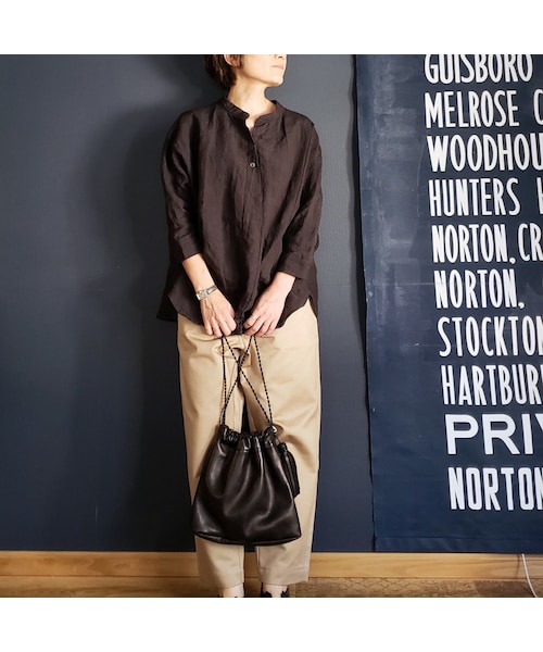 Handmade（ハンドメイド）の「本革の巾着バッグ（ショルダー