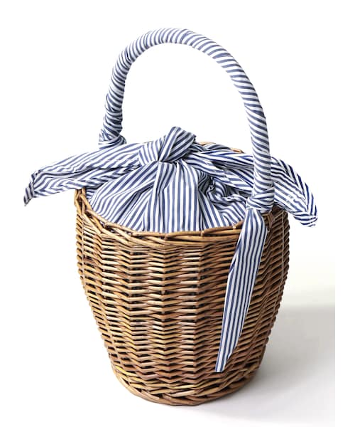 GRL（グレイル）の「ハンドルリボンバケツカゴバッグ（かごバッグ・レディース・ブラック/ストライプ・F）」の2枚目の写真