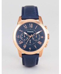 FOSSIL | Fossil FS4835 Grant Chronograph Leather Watch In Blue(アナログ腕時計)