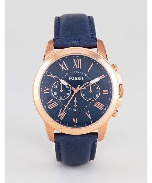 FOSSIL(フォッシル)の「Fossil FS4835 Grant Chronograph Leather Watch In Blue(アナログ腕時計・メンズ・Blue・One Size)」の1枚目の写真
