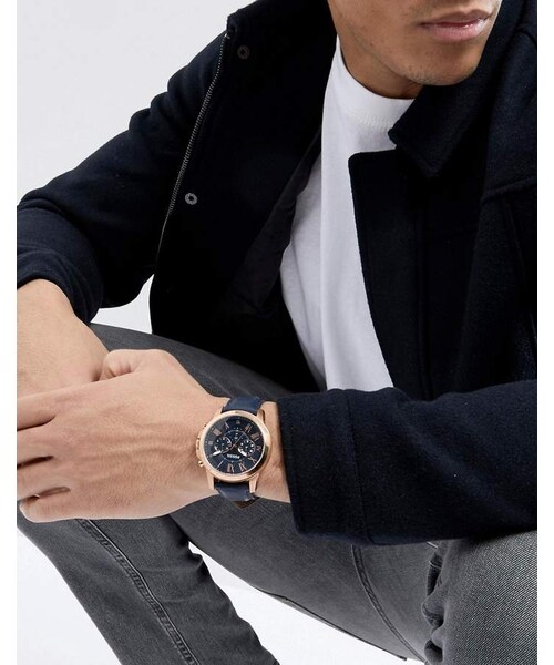 FOSSIL(フォッシル)の「Fossil FS4835 Grant Chronograph Leather Watch In Blue(アナログ腕時計・メンズ・Blue・One Size)」の4枚目の写真