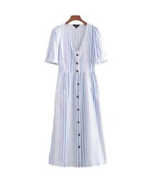☆ドイツ発*ZARA*新作*ボタンフロントストライプワンピ/N☆ ☆ドイツ発*ZARA*新作*ボタンフロントストライプワンピ/N