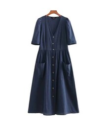 ☆ドイツ発*ZARA*新作*ラウンドネックボタンフロントワンピ☆ ZARA フロントボタン付きリネンワンピース - メルカリ