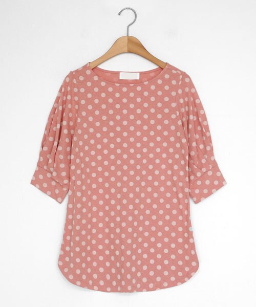 DHOLIC（ディーホリック）の「パフスリーブドットTシャツ（Tシャツ/カットソー・レディース・グリーン/ベージュ/ブラウン/ピンク・FREE）」の4枚目の写真