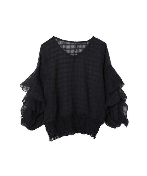 frunco（フランコ）の「ワッフルジャガードミディスリーブブラウス（シャツ/ブラウス・レディース・ブルー/ブラック・F）」の2枚目の写真
