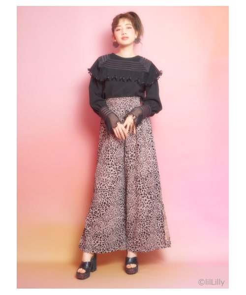 lilLilly  リルリリー コットンレースフレアワイドパンツ lilLilly リルリリー コットンレースフレアワイドパンツ