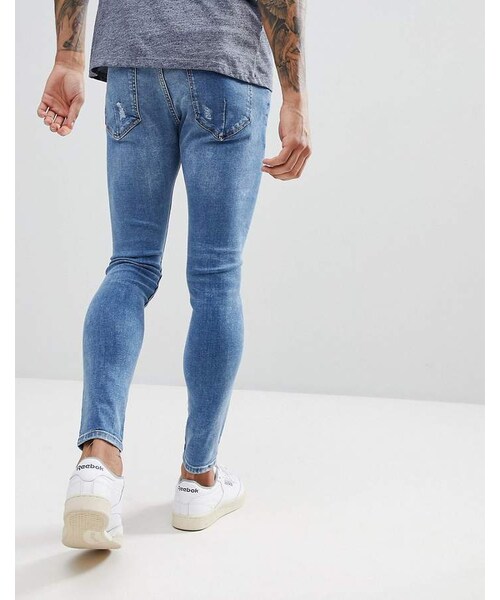 Bershka（ベルシュカ）の「Bershka Super Skinny Jeans With Rips In Mid Blue（デニムパンツ・メンズ・Blue・W32 L32）」の3枚目の写真