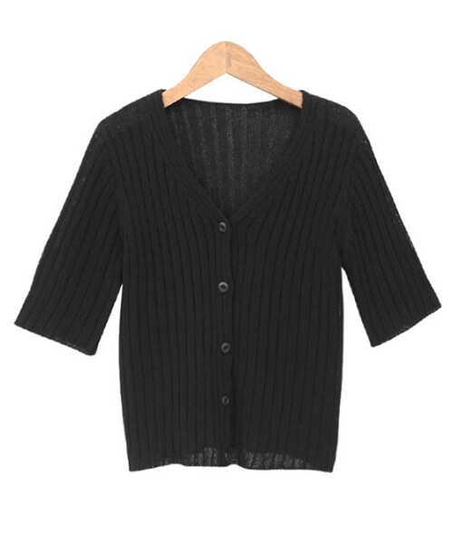 Dailyabout（デイリーアバウト）の「Vネックリブカーディガン（カーディガン/ボレロ・レディース・ブルー/その他/ブラック・FREE）」の2枚目の写真