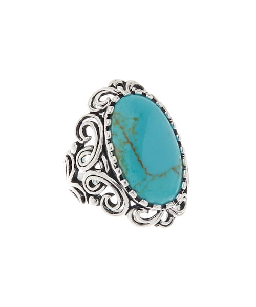 no brand(ノーブランド)の「Teal & Silver-Plated Filigree Ring(リング・レディース・Teal・7)」の1枚目の写真