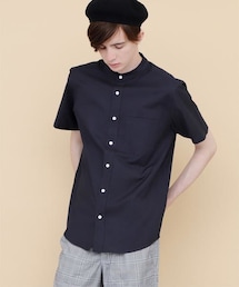 EMMA CLOTHES | Authentic Oxford Shirt オックスフォードストレッチシャツ バンドカラー 半袖/7分袖(シャツ/ブラウス)