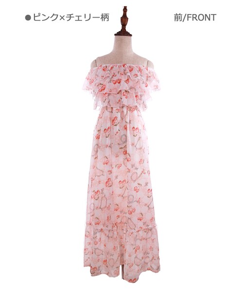 Bobon21（ボボンニジュウイチ）の「オフショルシフォンドレス-全2色-（ワンピース・レディース・ホワイト/ピンク・S/M）」の2枚目の写真