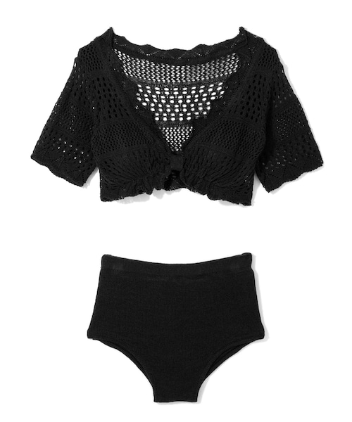 GRL(グレイル)の「透かし編みニット水着(水着・レディース・イエロー/ブラック/レッド/ブラウン・F)」の2枚目の写真