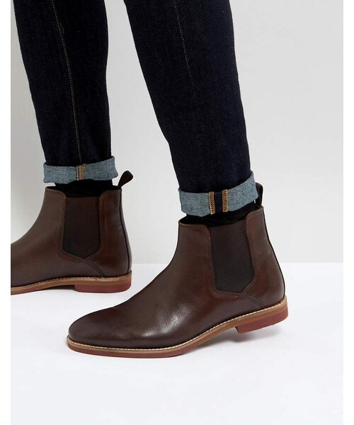 asos（エイソス）の「ASOS Chelsea Boots In Brown Leather With Contrast Sole（ブーツ）」 - WEAR
