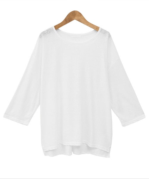 Dailyabout(デイリーアバウト)の「ラウンドネック7分袖Tシャツ(Tシャツ/カットソー・レディース・ホワイト/ピンク/ベージュ/ブラウン/ブラック・FREE)」の1枚目の写真