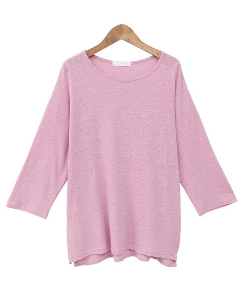 Dailyabout(デイリーアバウト)の「ラウンドネック7分袖Tシャツ(Tシャツ/カットソー・レディース・ホワイト/ピンク/ベージュ/ブラウン/ブラック・FREE)」の5枚目の写真