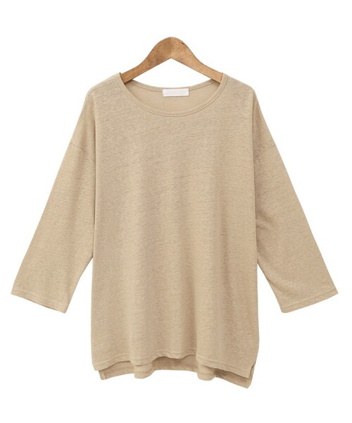 Dailyabout(デイリーアバウト)の「ラウンドネック7分袖Tシャツ(Tシャツ/カットソー・レディース・ホワイト/ピンク/ベージュ/ブラウン/ブラック・FREE)」の4枚目の写真