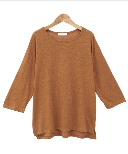 Dailyabout(デイリーアバウト)の「ラウンドネック7分袖Tシャツ(Tシャツ/カットソー・レディース・ホワイト/ピンク/ベージュ/ブラウン/ブラック・FREE)」の3枚目の写真