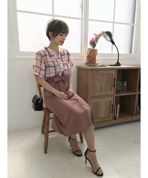 COHINA（コヒナ）の「［お取り寄せ］半袖チェックシャツCAD0063（シャツ/ブラウス・レディース・ブルー/レッド・XS）」の2枚目の写真