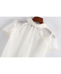 zara チュール　シャツ　リボン　緑 ZARA（ザラ）の「フリル付きチュールブラウスドット リボン 白