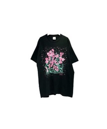 no brand | Used - Black フラワープリントTシャツ(Tシャツ/カットソー)