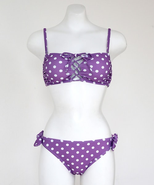 DHOLIC（ディーホリック）の「2WAYドットレースアップビキニ（水着・レディース・レッド/グリーン/パープル・FREE）」の3枚目の写真