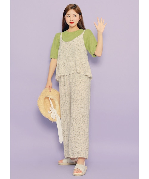 HOTPING（ホッピン）の「小花柄ビスチェ&ワイドパンツSET（セットアップ・レディース・ネイビー/ピンク/アイボリー・フリーサイズ(XS-L)）」の2枚目の写真