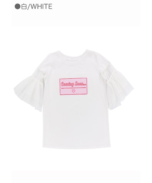 Bobon21（ボボンニジュウイチ）の「チュールベルスリーブプリントTシャツ-全2色-（Tシャツ/カットソー・レディース・ピンク/ホワイト・M）」の2枚目の写真