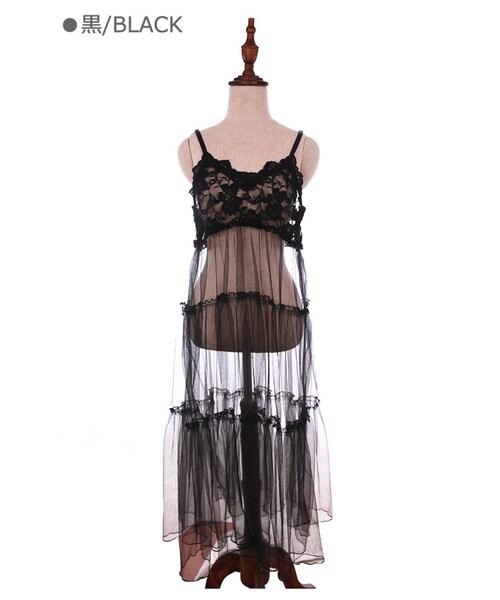 Bobon21（ボボンニジュウイチ）の「レースロングキャミワンピース-全3色-（ワンピース・レディース・ホワイト/ブラック/ピンク・M）」の2枚目の写真