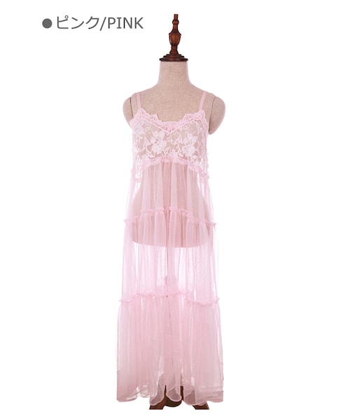 Bobon21（ボボンニジュウイチ）の「レースロングキャミワンピース-全3色-（ワンピース・レディース・ホワイト/ブラック/ピンク・M）」の3枚目の写真