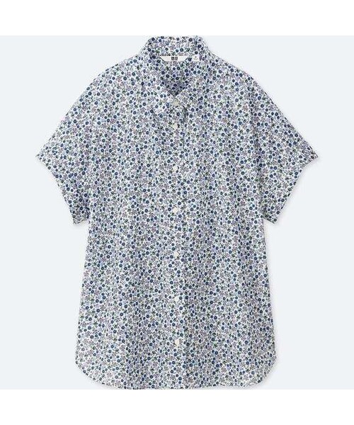 UNIQLO（ユニクロ）の「ソフトコットンプリントシャツ（フラワー・半袖）（シャツ/ブラウス・レディース・PINK 12/BLUE 63・L/3XL/XXL/M/XL/S/XS）」の2枚目の写真