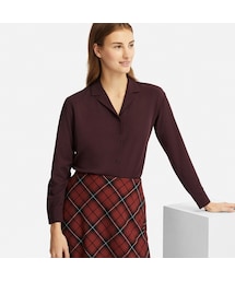 UNIQLO | レーヨンエアリーオープンカラーブラウス（長袖）(シャツ/ブラウス)