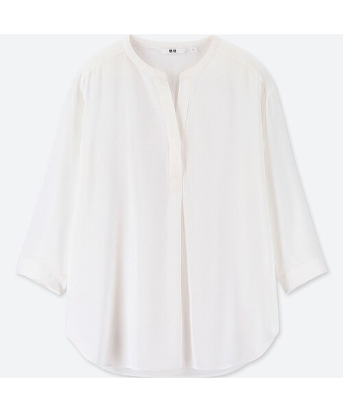 UNIQLO（ユニクロ）の「レーヨンエアリースキッパーカラーブラウス（7分袖）（シャツ/ブラウス・レディース・WINE 18/LIGHT BLUE 60/NAVY 69/WHITE 00・XL/L/S/3XL/M/XS/XXL）」の2枚目の写真