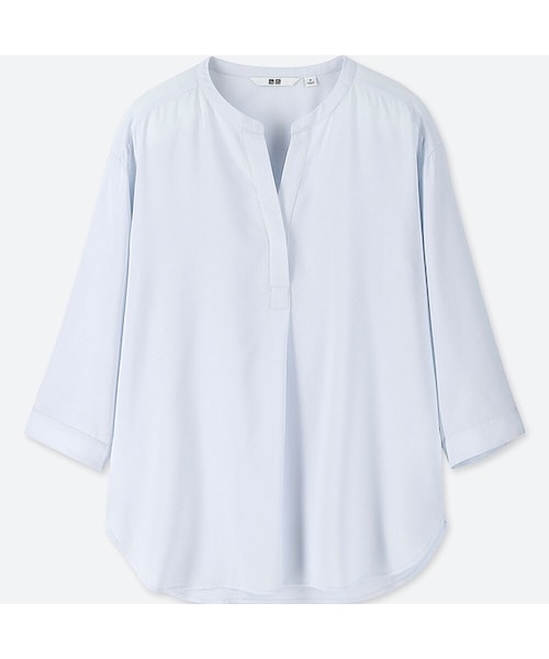 UNIQLO（ユニクロ）の「レーヨンエアリースキッパーカラーブラウス（7分袖）（シャツ/ブラウス・レディース・WINE 18/LIGHT BLUE 60/NAVY 69/WHITE 00・XL/L/S/3XL/M/XS/XXL）」の3枚目の写真