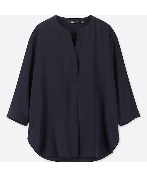 UNIQLO（ユニクロ）の「レーヨンエアリースキッパーカラーブラウス（7分袖）（シャツ/ブラウス・レディース・WINE 18/LIGHT BLUE 60/NAVY 69/WHITE 00・XL/L/S/3XL/M/XS/XXL）」の4枚目の写真