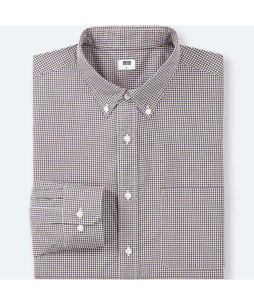 UNIQLO（ユニクロ）の「エクストラファインコットンブロードチェックシャツ（ボタンダウン・長袖）（シャツ/ブラウス・メンズ・BLUE 64/BROWN 35・L/M/XXL/XL/4XL/3XL/S/XS）」の2枚目の写真