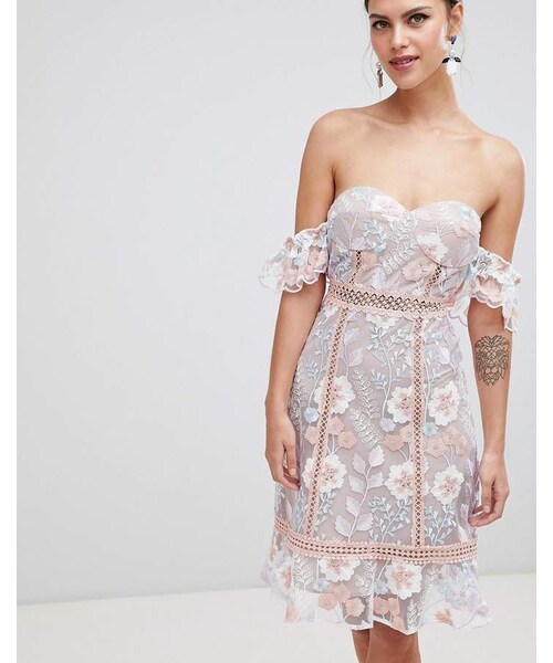 true decadence off shoulder embroidered dress