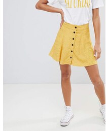 Bershka | Bershka spot detail button front mini skirt in yellow(スカート)
