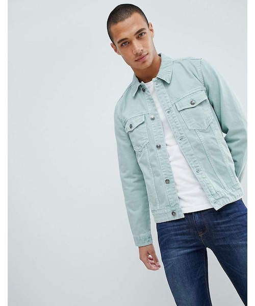 Bershka（ベルシュカ）の「Bershka Join Life Denim Jacket In Mint（ジャケット/アウター・メンズ・Green・XL/M/S/L）」の4枚目の写真