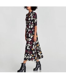 ZARA WOMAN ノースリーブ ジャガード花柄 ワンピース ワイドファスナー ZARA（ザラ）の「花柄シャツワンピース ロングワンピース