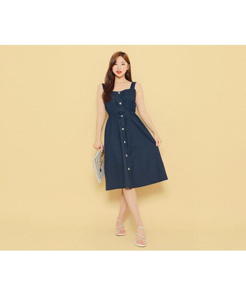 HOTPING(ホッピン)の「フロントボタンビスチェワンピース(ワンピース・レディース・ネイビー/ベージュ・1(XS-S)/2(M-L)/3(L-XL))」の1枚目の写真
